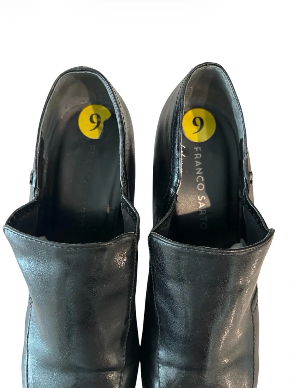 Franco Sarto Women's Black Leather Block Heel Slip-On Shoes